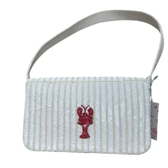 Tik T🔥Viral🔥 White & Red Lobster Beaded Sequin Shoulder Bag Made in India - Picture 2 of 6